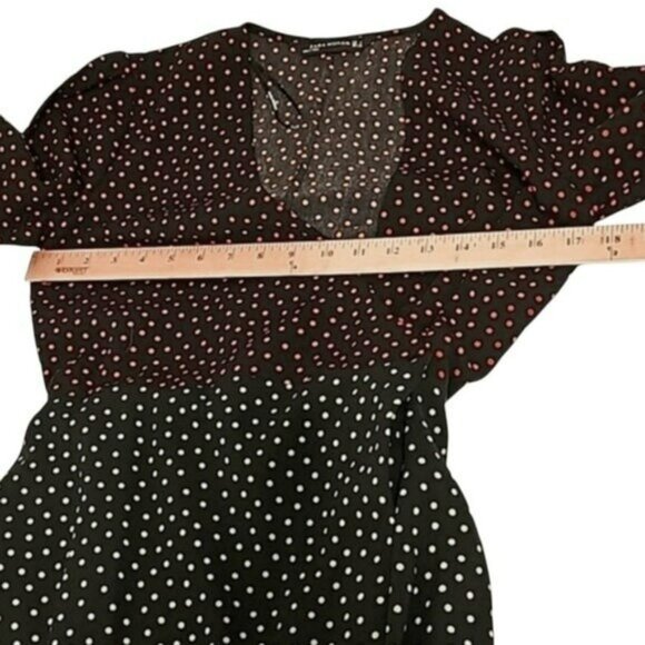 Zara Women's Midi Wrap Dress Size Small Black Colorful Polka Dots Rockabilly Ska - Picture 12 of 14